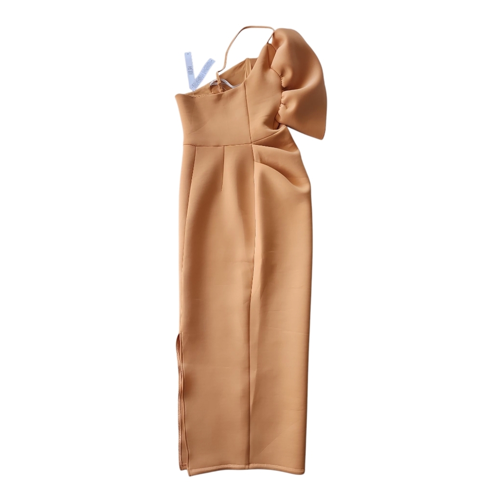 ASOS Pale Peach-Orange Asymmetrical Ruffled One-Shoulder Dress — Size 4, NWT - Picture 3 of 12